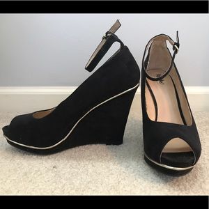 Black suede wedges